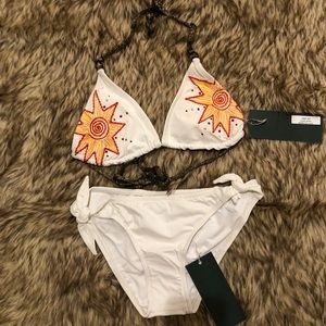 NWT 1Sol white Bikini w/ sun & Swarovski Crystals